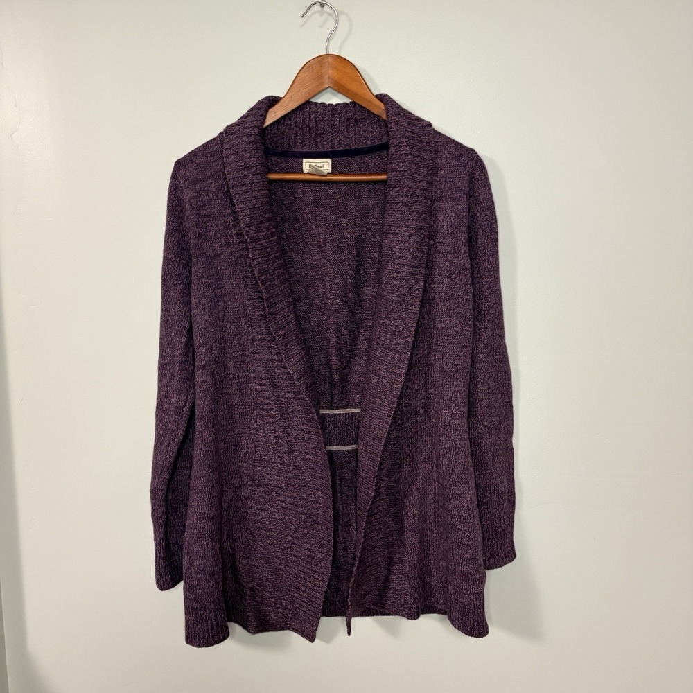 LL Bean Women Small Purple Marl Shawl Collar Open Front Cardigan Sweater 272821